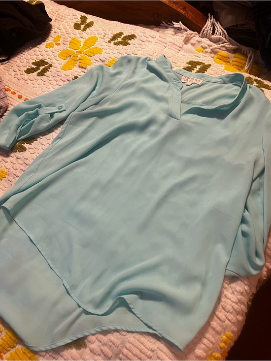 Pink Rose Tops - Light Blue Women's V-Neck Blouse - Elegant Lightweight Top teal